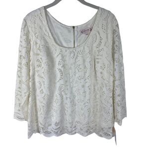 Nanette Lepore Embroidered Lace Top Size Large White 3/4 Sleeves NEW